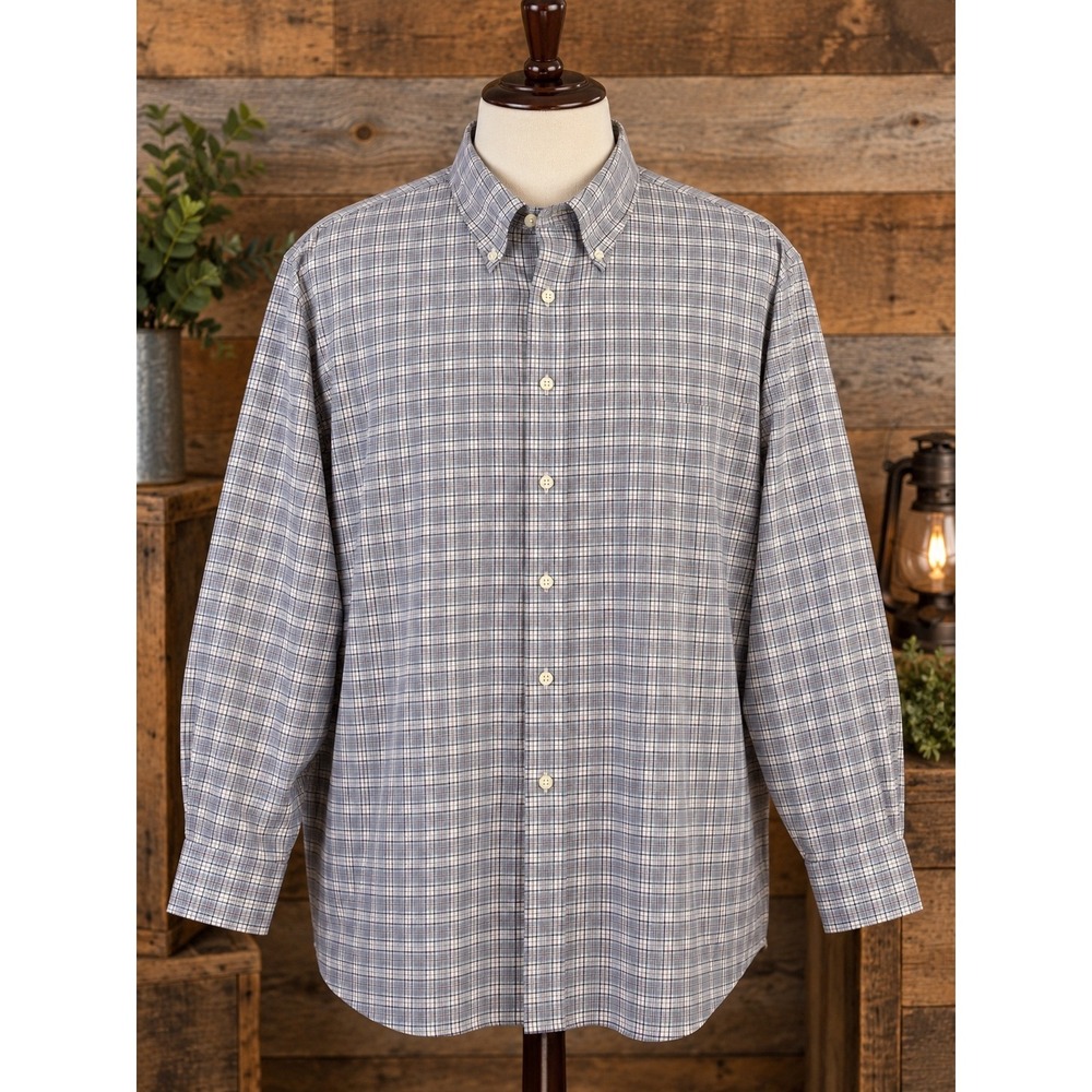 Jos A Bank Traditional Fit Plaid Button Down Shirt Mens 3X Blue Grey Long Sleeve
